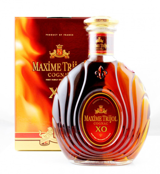Bottle of Maxime Trijol XO Cognac, 700ml, showcasing its amber color and elegant design