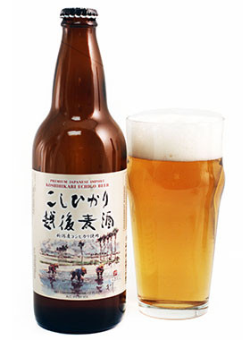 Bottle of Echigo Beer Koshihikari Rice Lager, 500ml Japanese craft beer