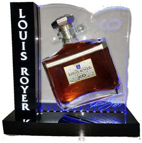 Louis Royer XO 3 Litre Cognac bottle displayed on an illuminated LED stand