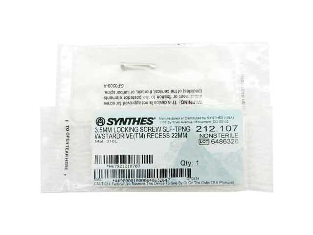 Booth Medical - Synthes 3.5mm Self Tapping Locking Screw - 212.107