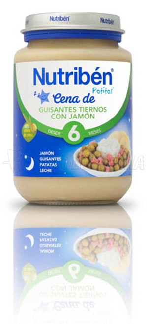 Nutriben potito guisantes tiernos con jamón, 200 g
