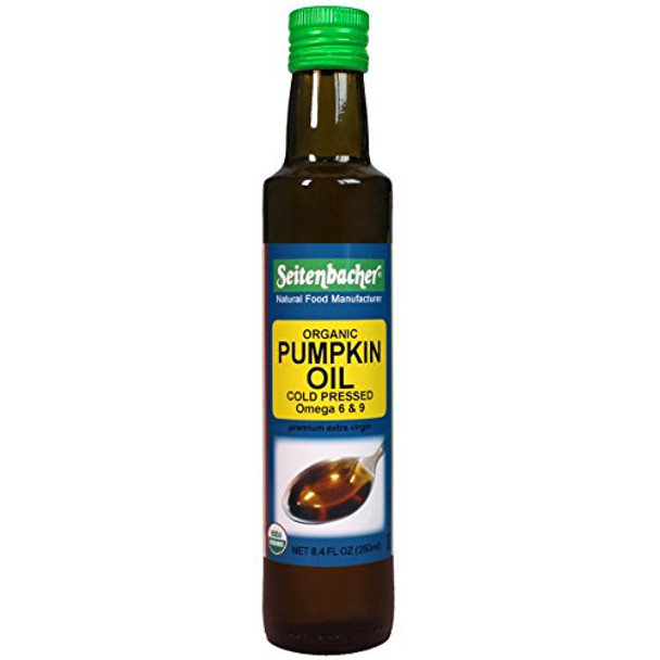 Seitenbacher Pumpkin Seed Oil Description
Cold Pressed
Omega 6 & 9
Premium Extra Virgin
USDA Organic
Gluten Free
Non-GMO
Enjoy this unsalted, untoasted, pure Seitenbacher pumpkin seed oil. Manufactured in our traditional oil mill located in Grunsfeld, Germany.

 