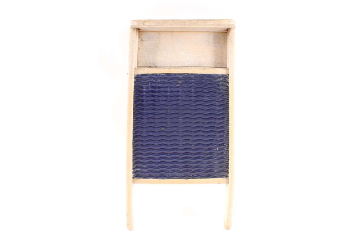 Primitive Wood Washboard With Blue Scrub Surface