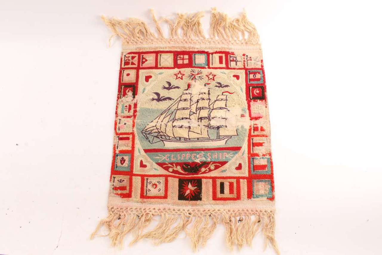 Old Nautical Clipper Ship & Flags Hook Rug