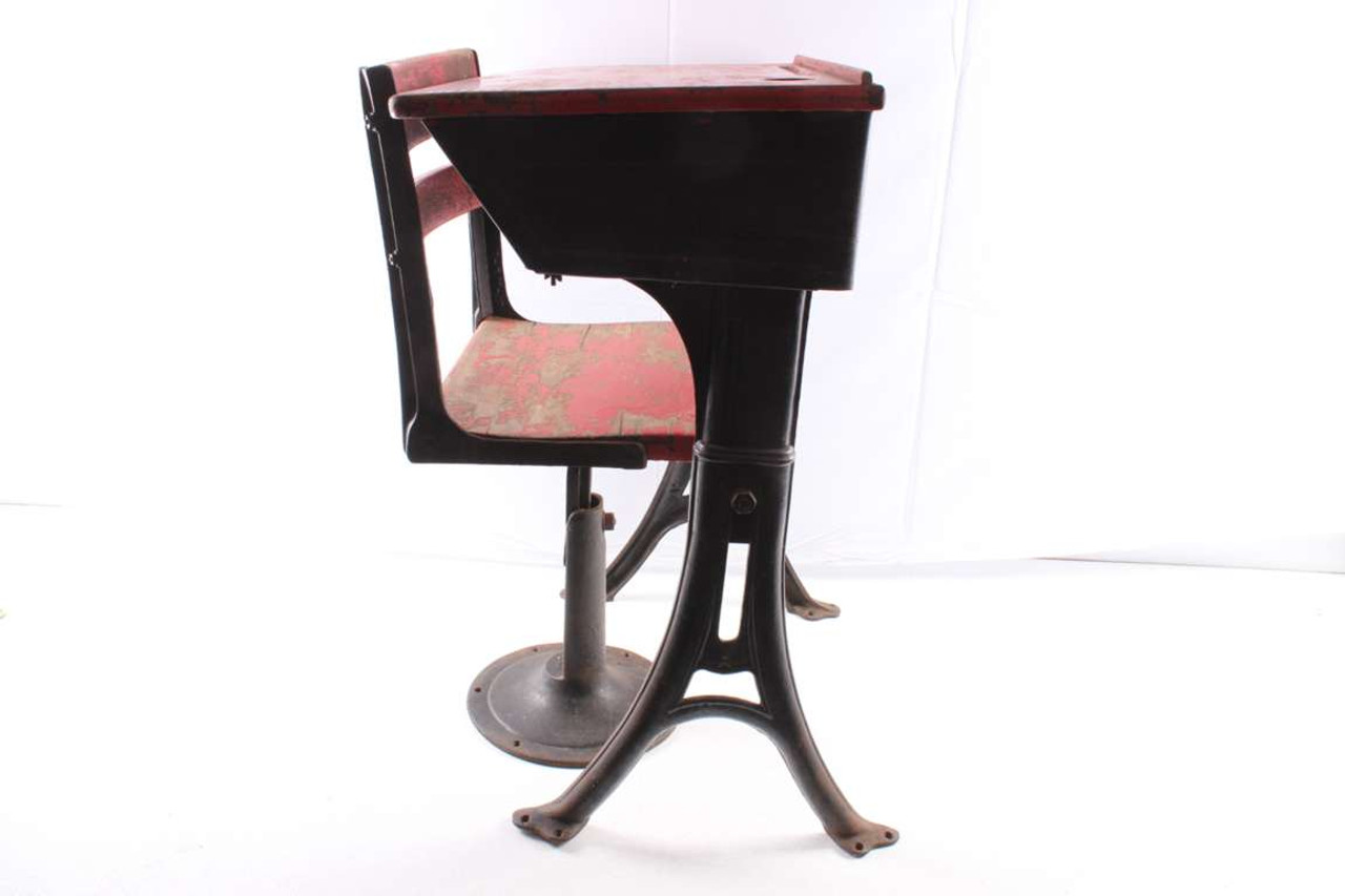 Vintage Red Paint Wood Antique Kids School Desk