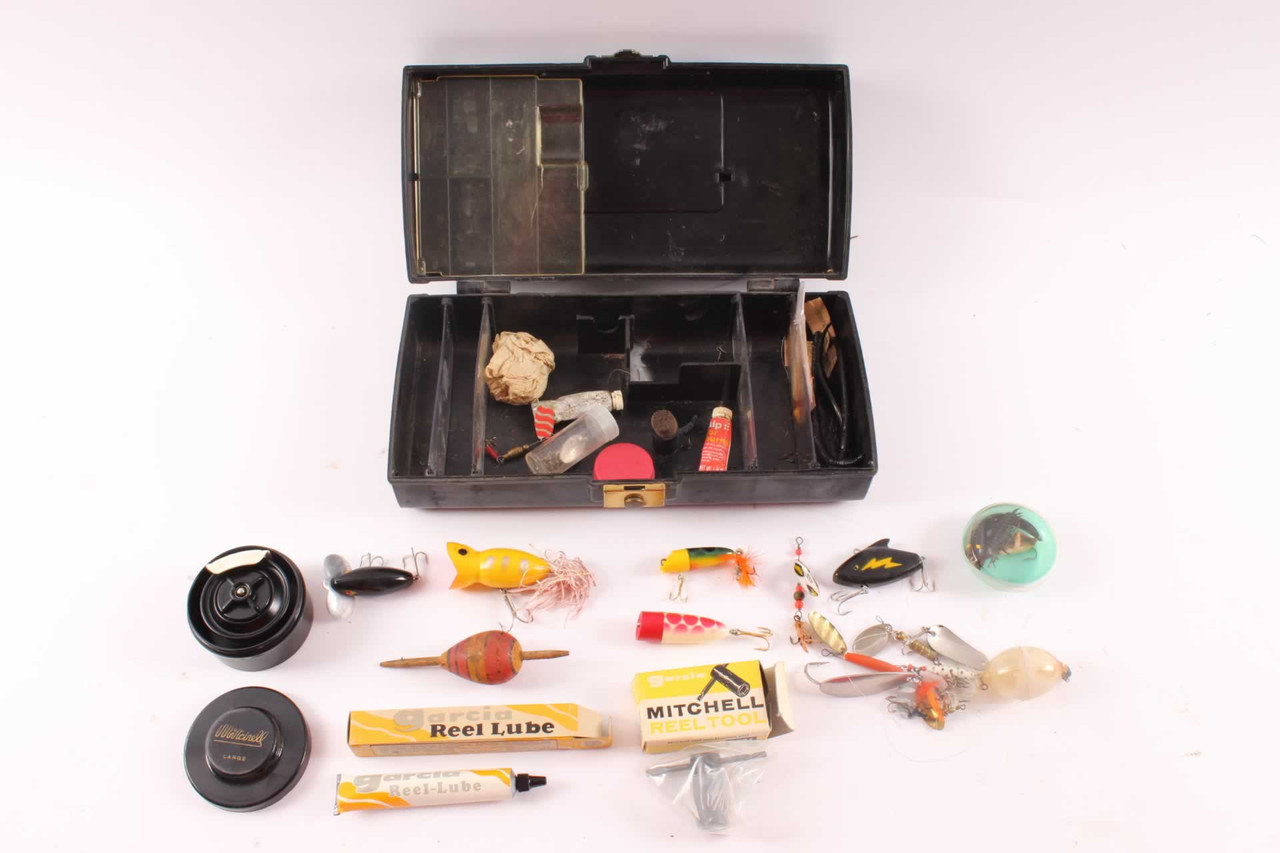 Vintage Garcia Tackle Box Mitchell Spool Reel Tool Lures