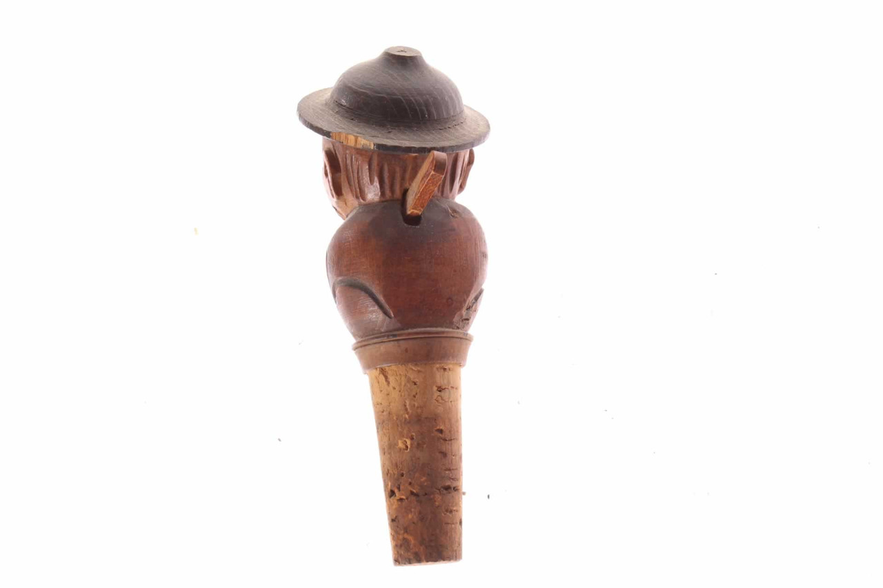 Old Hand Carved Man Liquor Bottle Cork Stopper