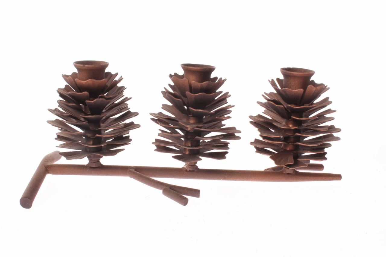 Old Christmas Metal Pine Cone Triple Candle Holder