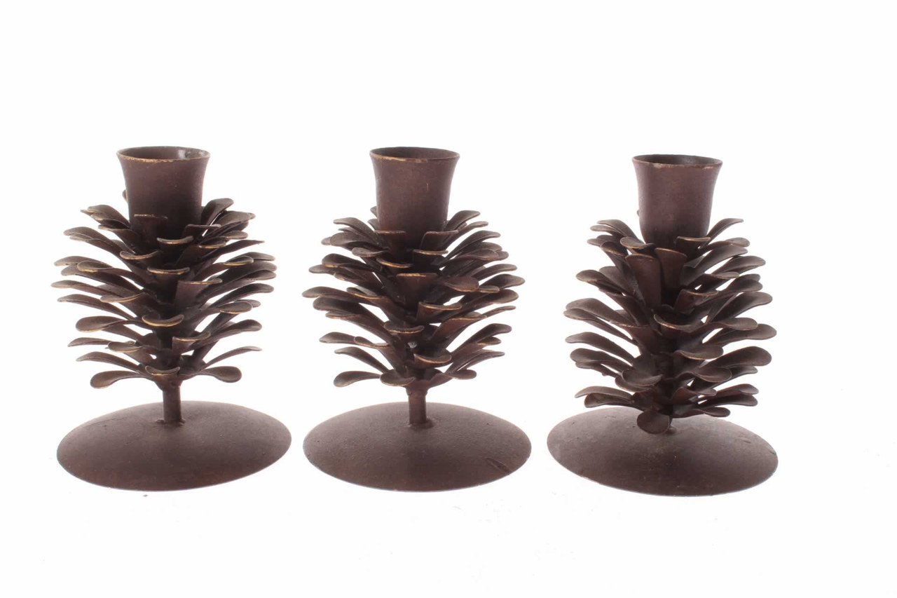 Old Christmas Metal Pine Cone Candle Holders