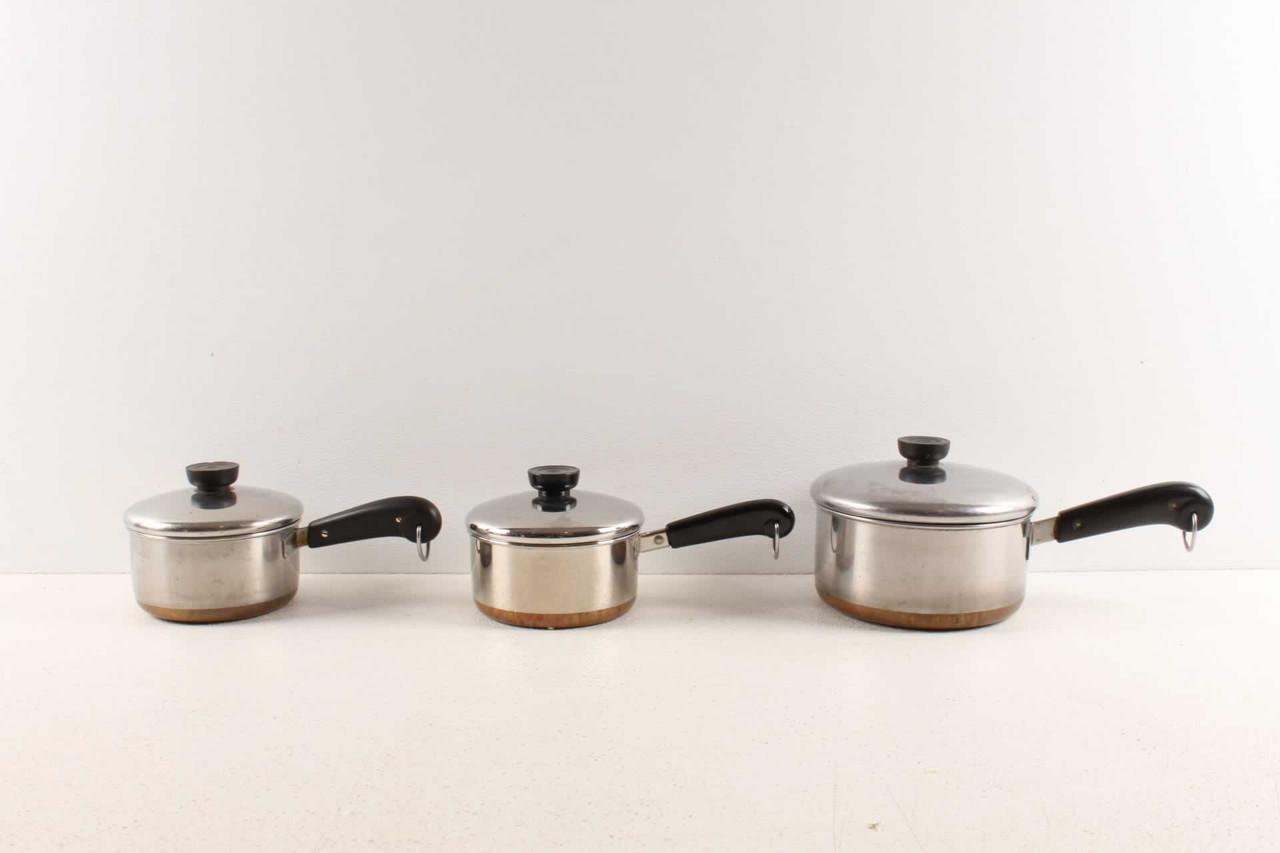 3 Vintage Revere Copper Bottom Cookware Sauce Pans - Antique Mystique