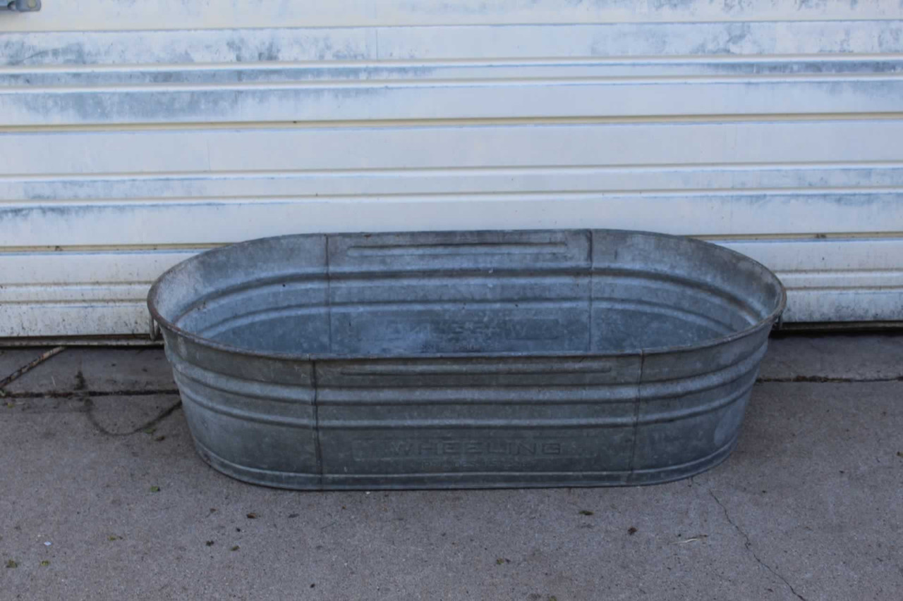 Large Old Oval Wheeling Galvanized Farm Tub With Handles