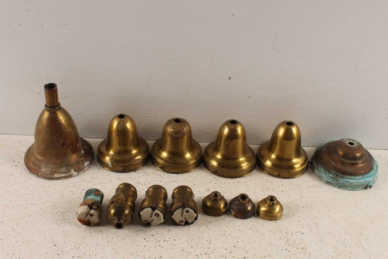 Vintage Brass Light Fixture Bell Shade Holders & Bulb Sockets Parts