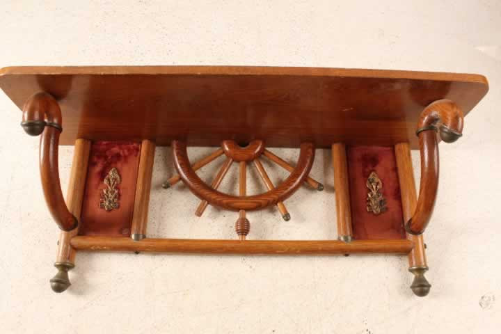 Unusual Antique Oak Clock Wall Shelf Bric A Brac & Brass Decorated