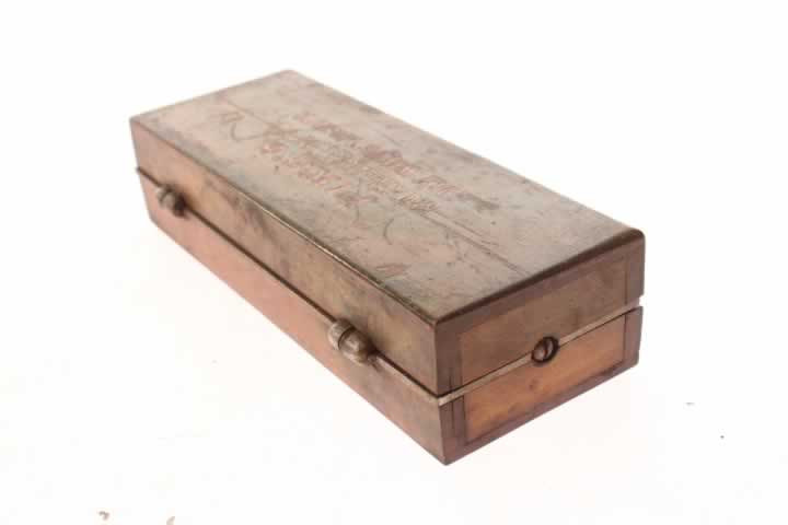 Neat Antique Pike's Reversible Oil Stone Hone Wood Box Lily White