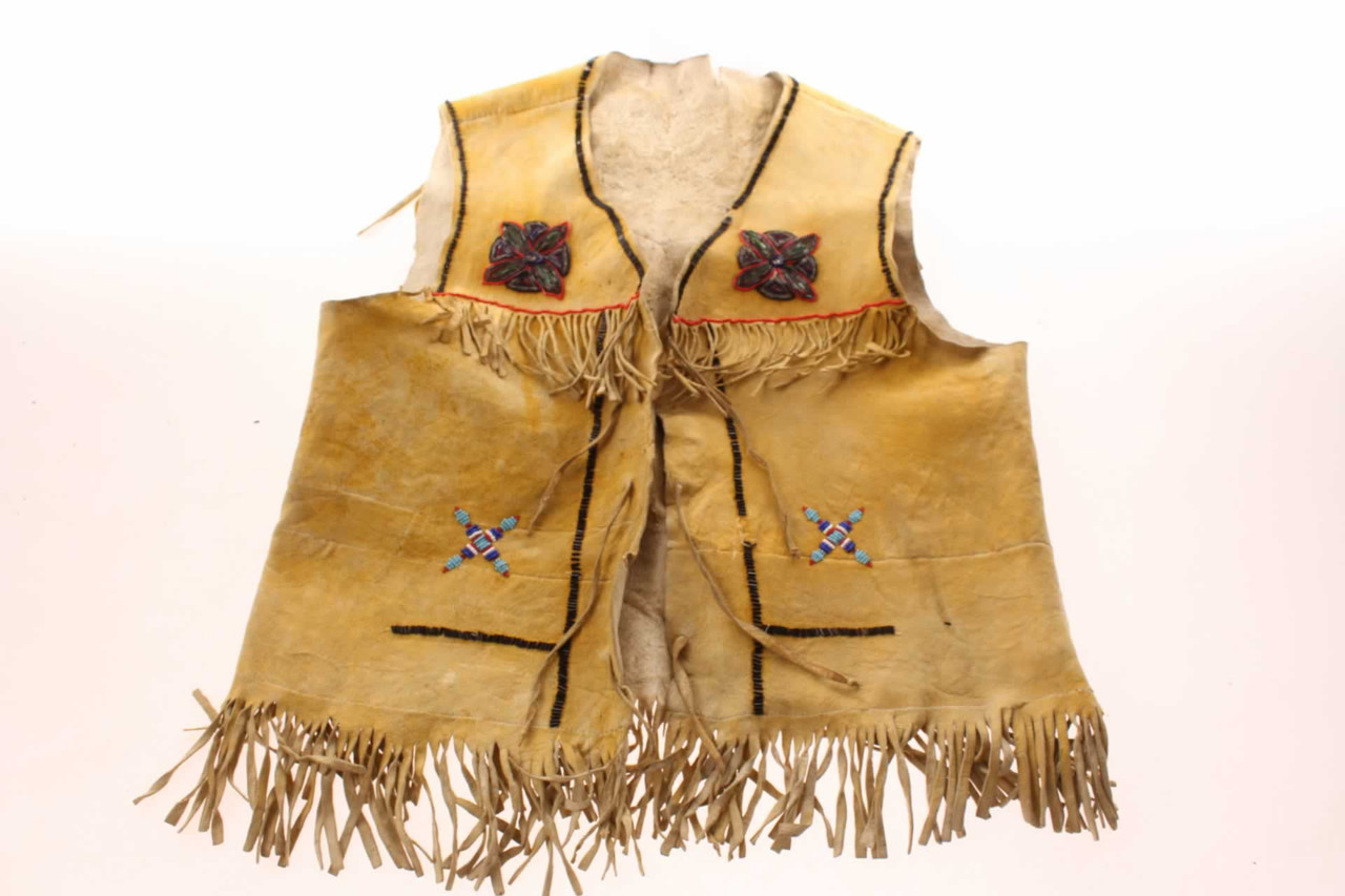 Vintage Native American Sioux Indian Beaded Hide Vest Yellow Okra