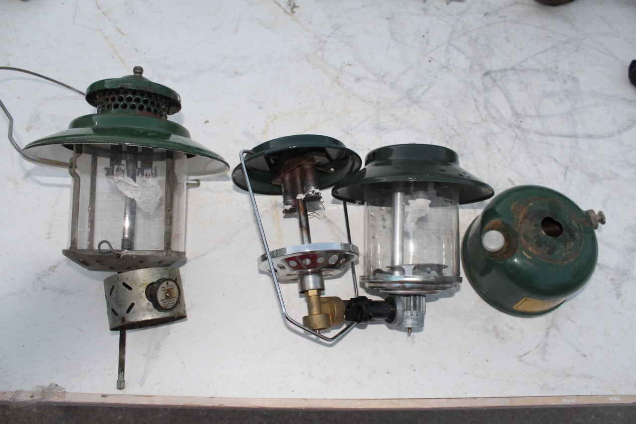 Vintage Coleman Lantern Parts Tops Globes & 1946 Fount With Decal