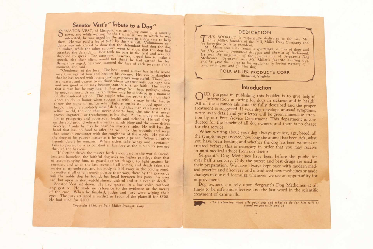 Antique 1930 Sergeant Dog Book Dog Food Polk Miller Advertising Booklet
