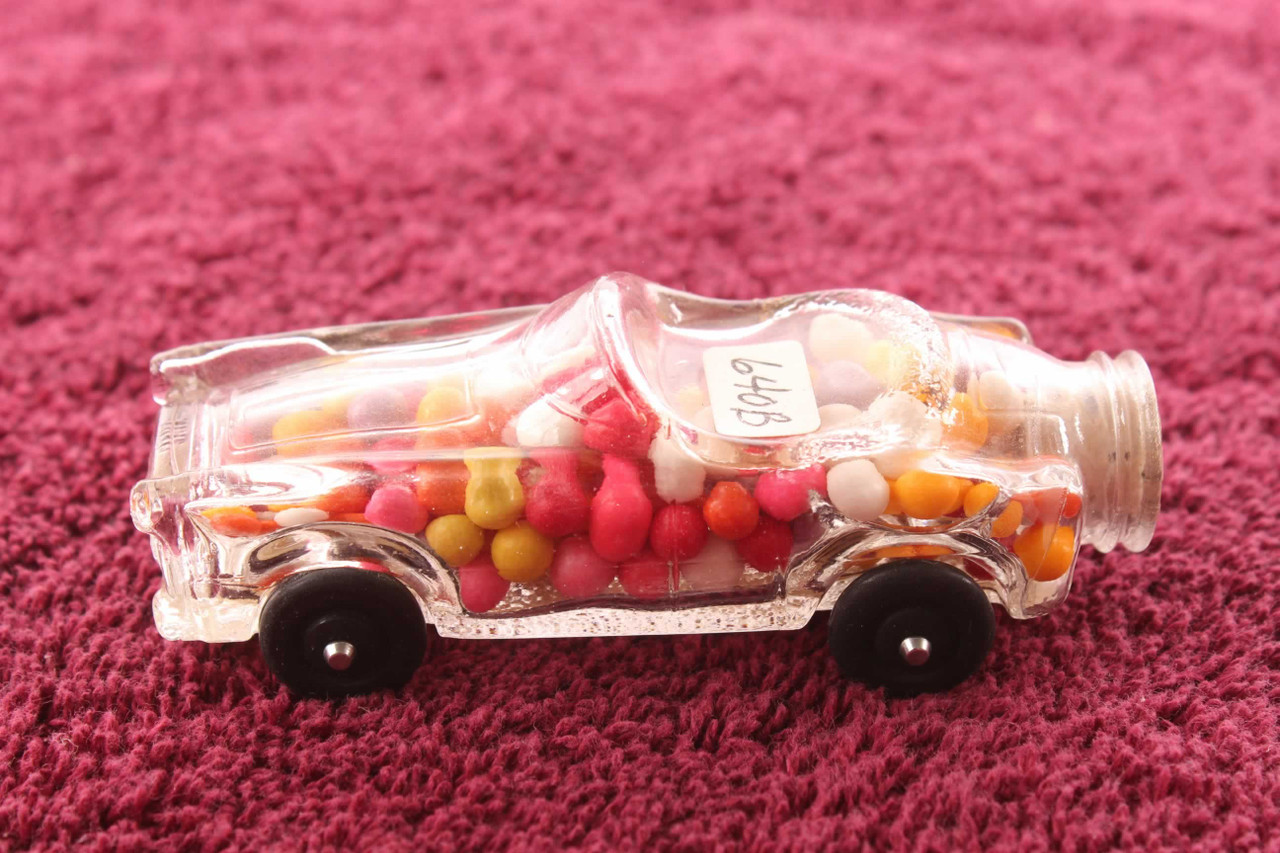 Vintage Glass Candy Container Crosetti 28 Convertible Race Car & Candy