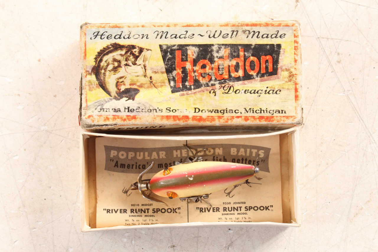 Antique Heddon Baby Dowagiac Minnow 20RB Glass Eye Wood Fishing Lure & Box  - Antique Mystique