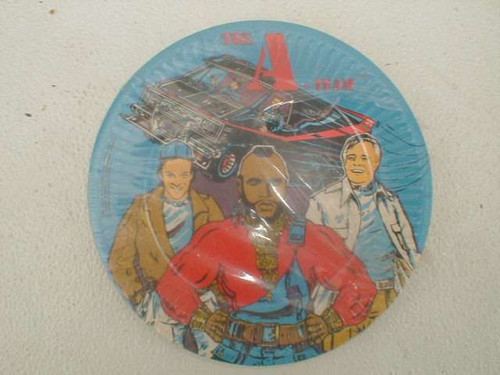 These 7&quot; vintage A-Team package of 8 plates are unused still in shrink wrap and date from 1983.