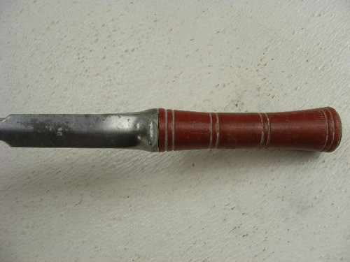 This 55" old steel fishing pole has a red bakelite handle and