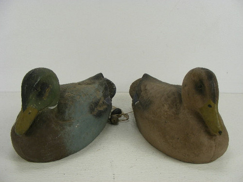 A vintage mallard and hen duck decoy pair made by Carry Lite.