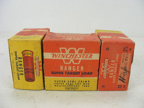 Vintage Winchester Ranger paper shotgun shell boxes.