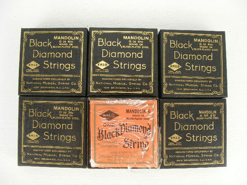 These are full boxes of 12 new old stock Black Diamond mandolin strings in G,D,E and A.