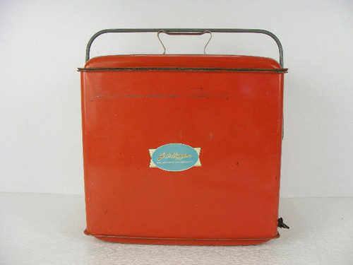 A vintage JC Higgins metal portable soda picnic cooler that