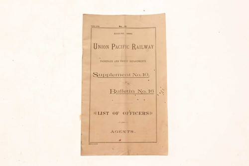 Old 1886 Union Pacific Railroad Railway Station Officers Agents Bulletin