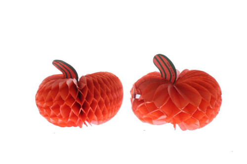 2 Small Vintage Halloween Crepe Paper & Cardboard Pumpkin Decorations