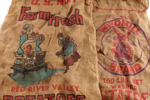 Vintage Hollandale & Oslo Minnesota Potatoes Gunny Sacks