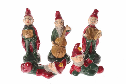 Vintage 5 Piece Christmas Elf Figurine Set
