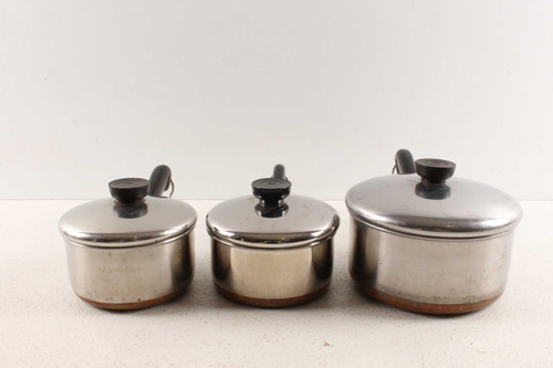 3 Vintage Revere Copper Bottom Cookware Sauce Pans - Antique Mystique