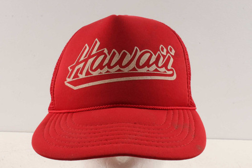 Vintage Hawaii Red Snap Back Trucker Ball Cap Hawaiian Headwear Maker Tag