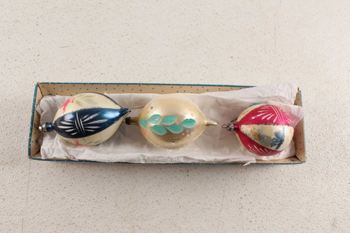 3 Vintage Hand Painted Mercury Glass Christmas Tree Ornaments