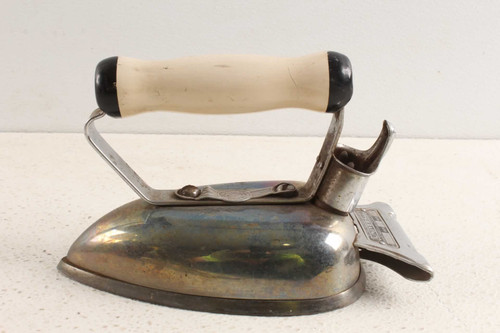 Antique Landers Frary Clark Universal Iron With White Paint Wood Handle