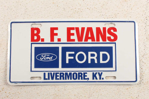 Vintage B.F. Evans Ford Livermore Kentucky Metal Car Dealership License Plate