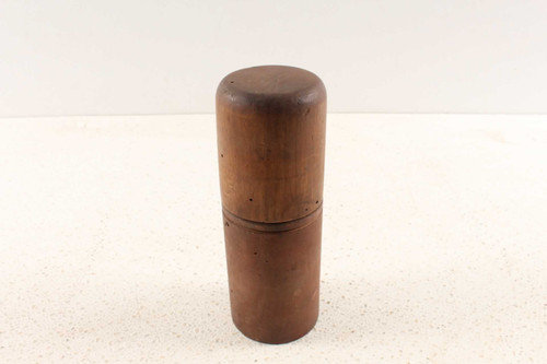 Primitive Antique Wood Two Piece Threaded Container With Holes Inside