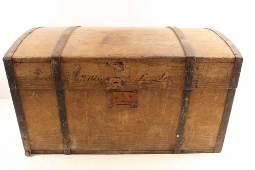 Antique 1800s Grain Paint Square Nail Wood Immigrant Trunk Chest Forged Iron Handles