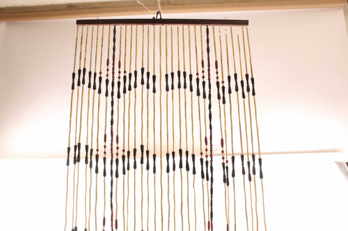 Vintage Mid Century Hippie Boho Door Way Wood Bamboo Bead Curtain