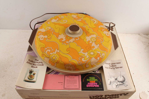 Vintage Mid Century Salton Hot Party Pizza & Pastry Server Retro Sunswirl Color In Box & Box