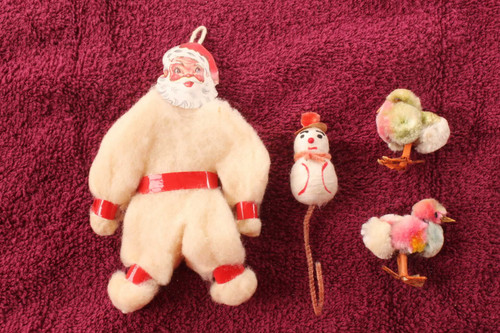 Vintage Santa Claus Snowman & Chick Christmas Tree Ornaments