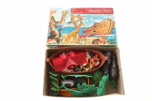 Vintage Noah's Ark Miniature Play Set With Ark Trees Animals & Box