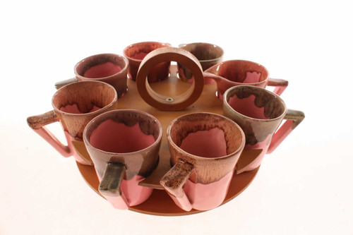 Vintage Mid Century Winart Pottery  8 Pc Pitcher & Mug Set Buffalo Ranch Souvenir