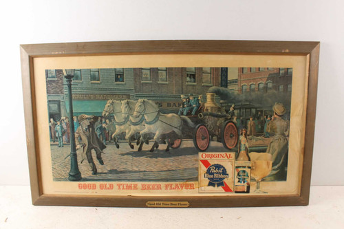 Vintage Pabst Blue Ribbon Good Old Time Beer Flavor Framed Sign