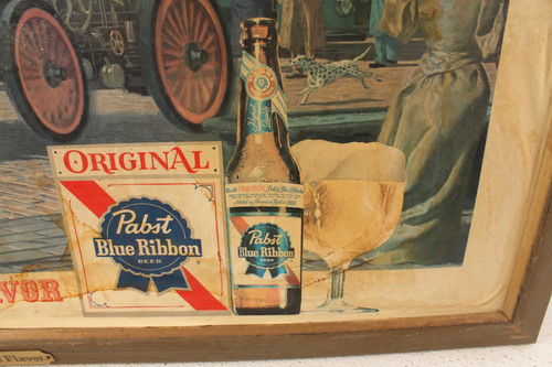 Vintage Pabst Blue Ribbon Good Old Time Beer Flavor Framed Sign