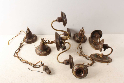 Matching Antique Ceiling Brass Light Fixtures & Wall Sconces Painted Flowers