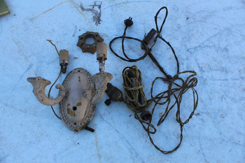 Antique Brass Light Fixture Hanging Drop Light Cloth Cord & Parts