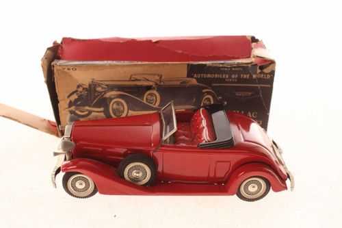 Vintage 1933 Cadillac Convertible Bandai Tin Friction Toy Car & Box